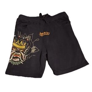 Ed Hardy Dark Blue Shorts Size Large Bulldog Crown Graphic Front Signature Y2K